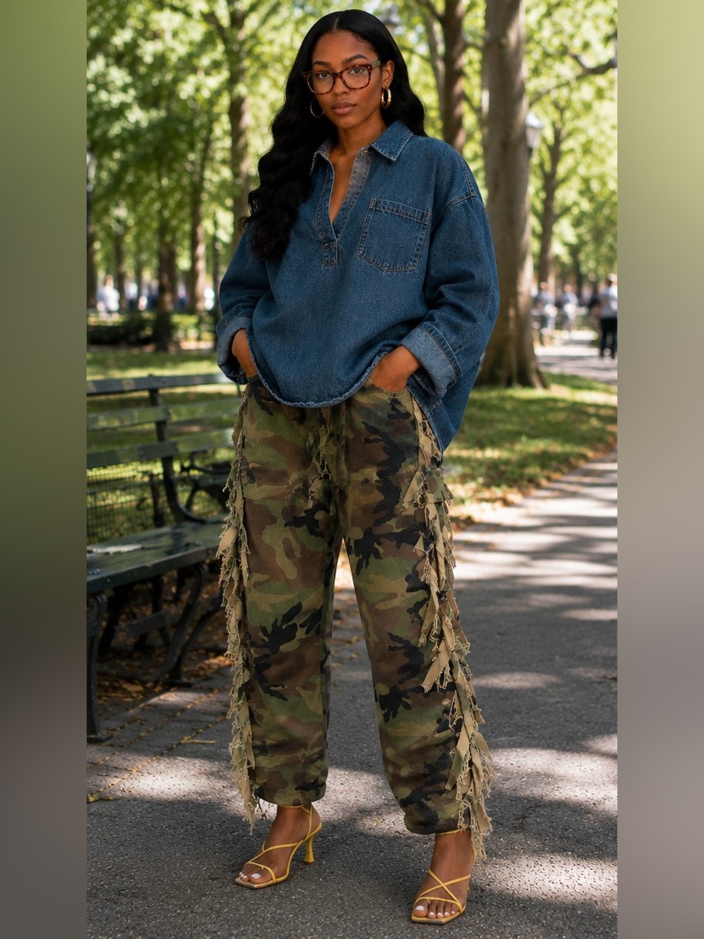 Camo Fringe Utility Pants - Green Camo